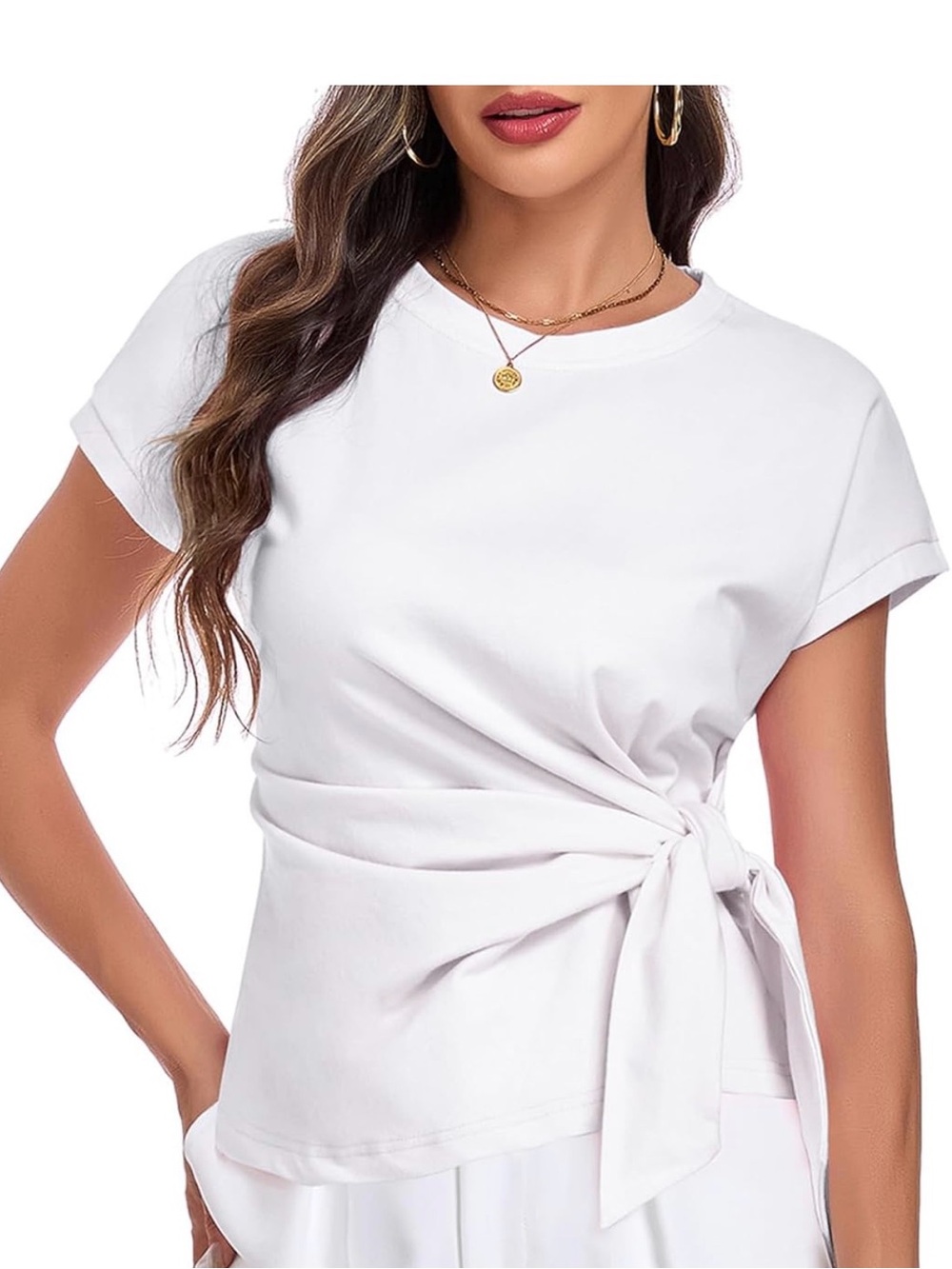 Women's Side-Tie Short Sleeve Top - White